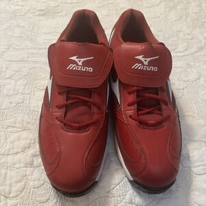 Mizuno Men's Size 14 Red White Metal‎ Cleats, Red Lace Ups, Nine Spikes